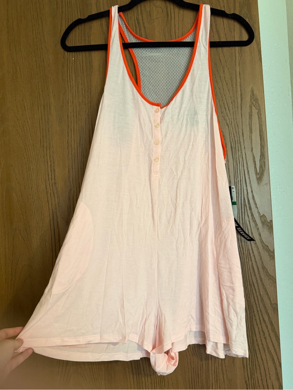 Light Pink Sleeveless Romper with Contrast Orange Trim - Casual Sleepwear